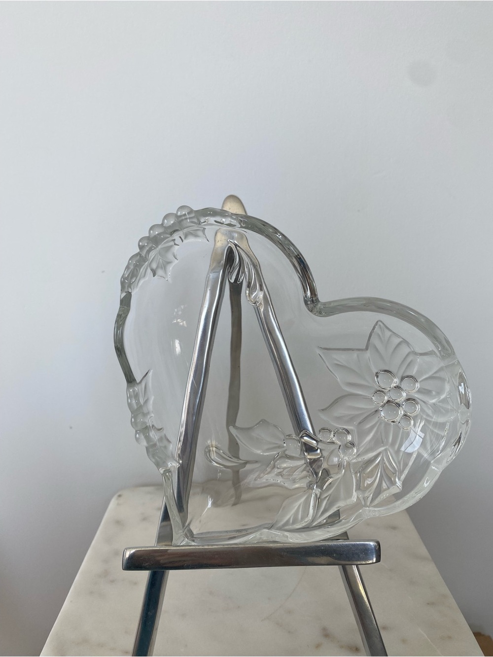 Vintage Mikasa Crystal Heart Frosted Poinsettia Dish - Germany - Great Condition